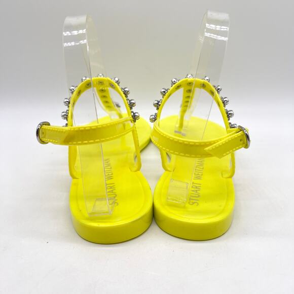 STUART WEITZMAN Goldie Pearl Crystal Jelly Sandals Womens 8 Neon Yellow T-strap - Picture 4 of 12